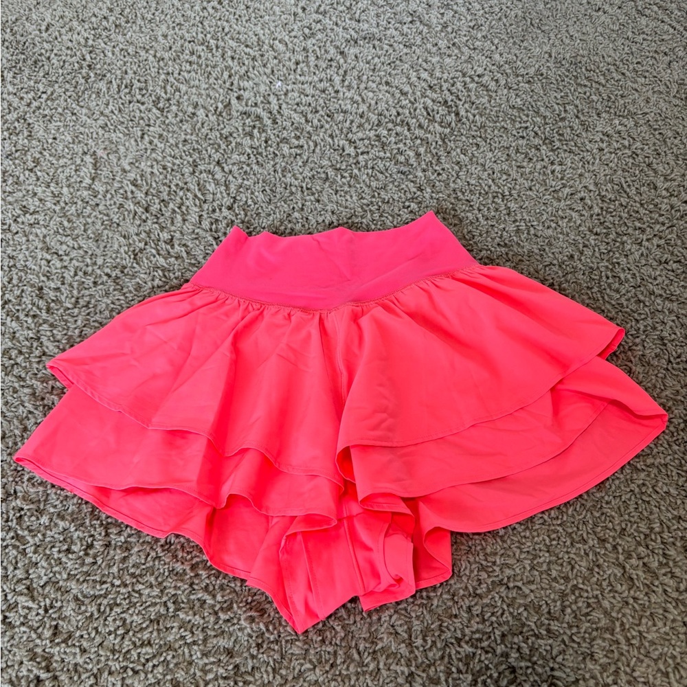 Aerie Orange Pink Ruffled Skater Shorts
